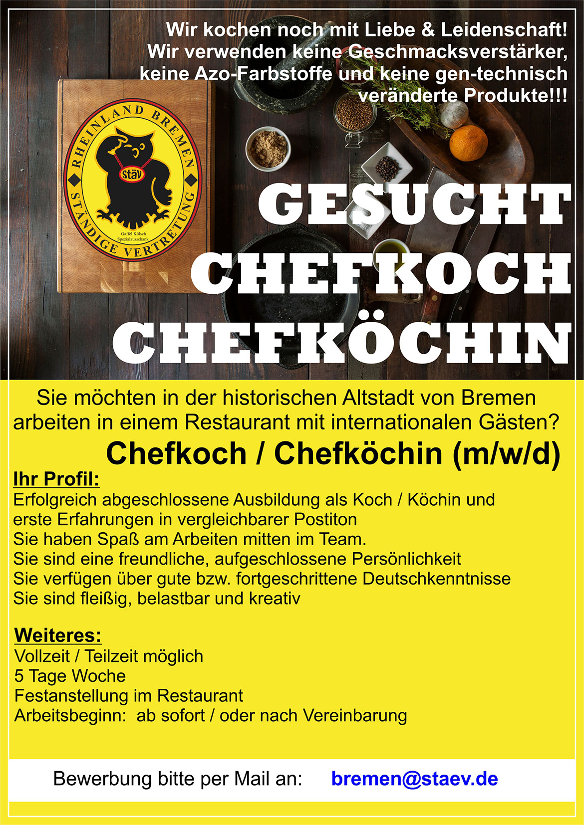 Stellenanzeige StaeV Chefkoch